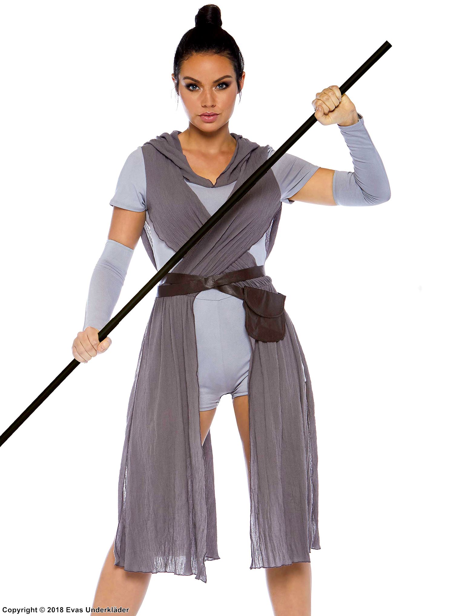 Rey fra Star Wars, kostyme-romper, korte ermer, hette